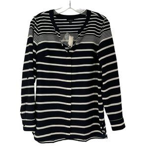 NWT Talbots Black and White Striped Button Down Blouse Extra-Small Women's